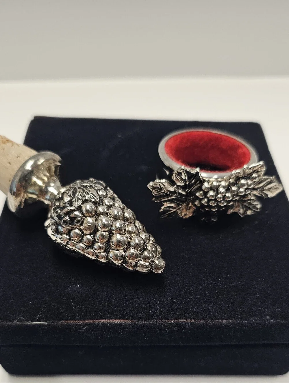 International Silver Company vintage silverplate grape wine bottle cork and ring